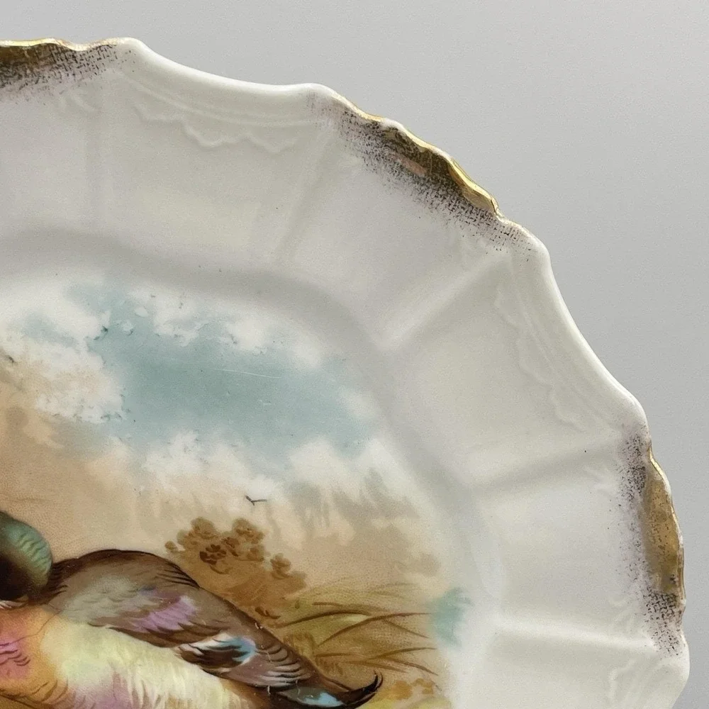 Antique 1920s‎ Silesia Germany Mallard Duck Porcelain Cabinet Plate 8
